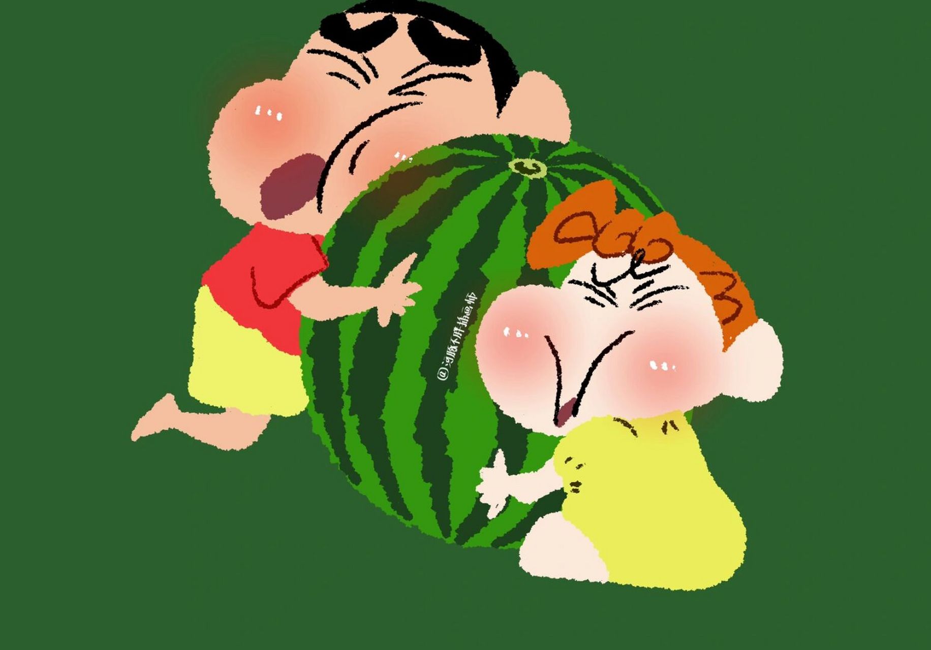 蜡笔小新ipad壁纸 今天实在是太热拉!想跟小新一样抱住大西瓜!![抓狂]