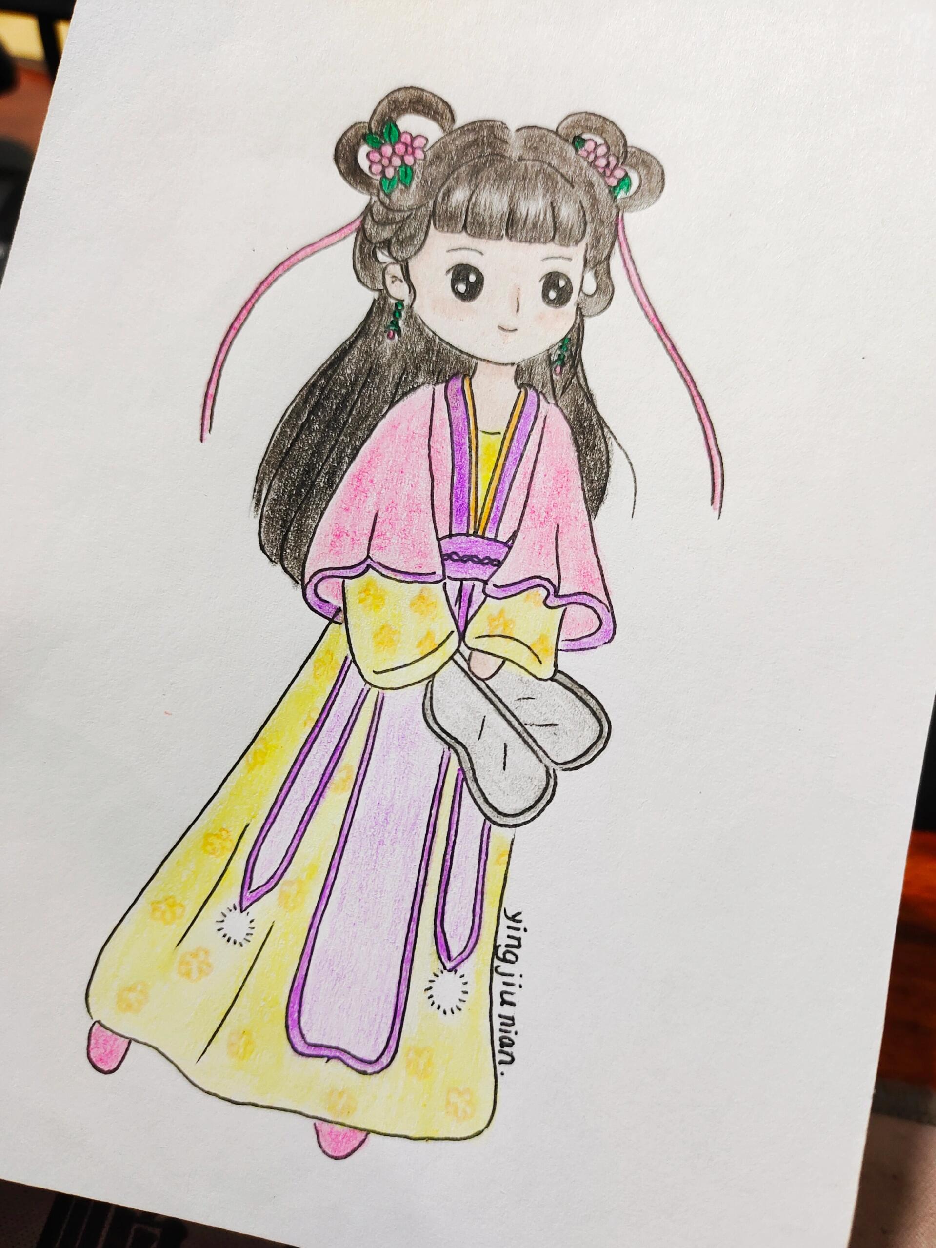 彩铅🌸教你怎么画卡通古风美少女