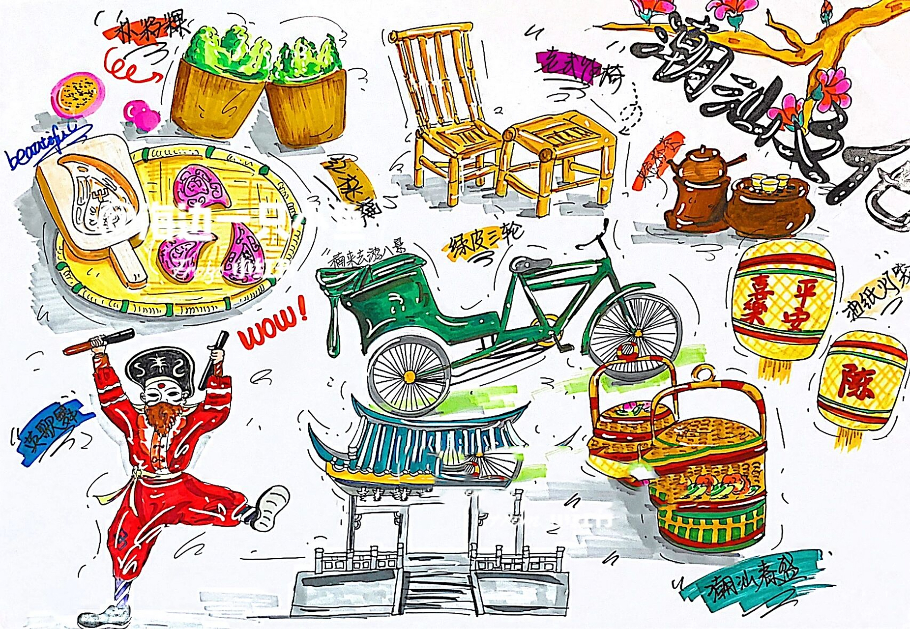 创意画/潮汕印象  9-12岁       原创作品 可临摹 教学目标: 1.