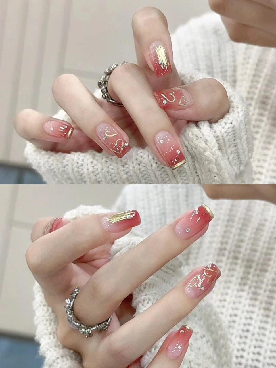 秋冬魔镜粉爱心美甲款式97好好看吖6315 不知道做什么款式点开
