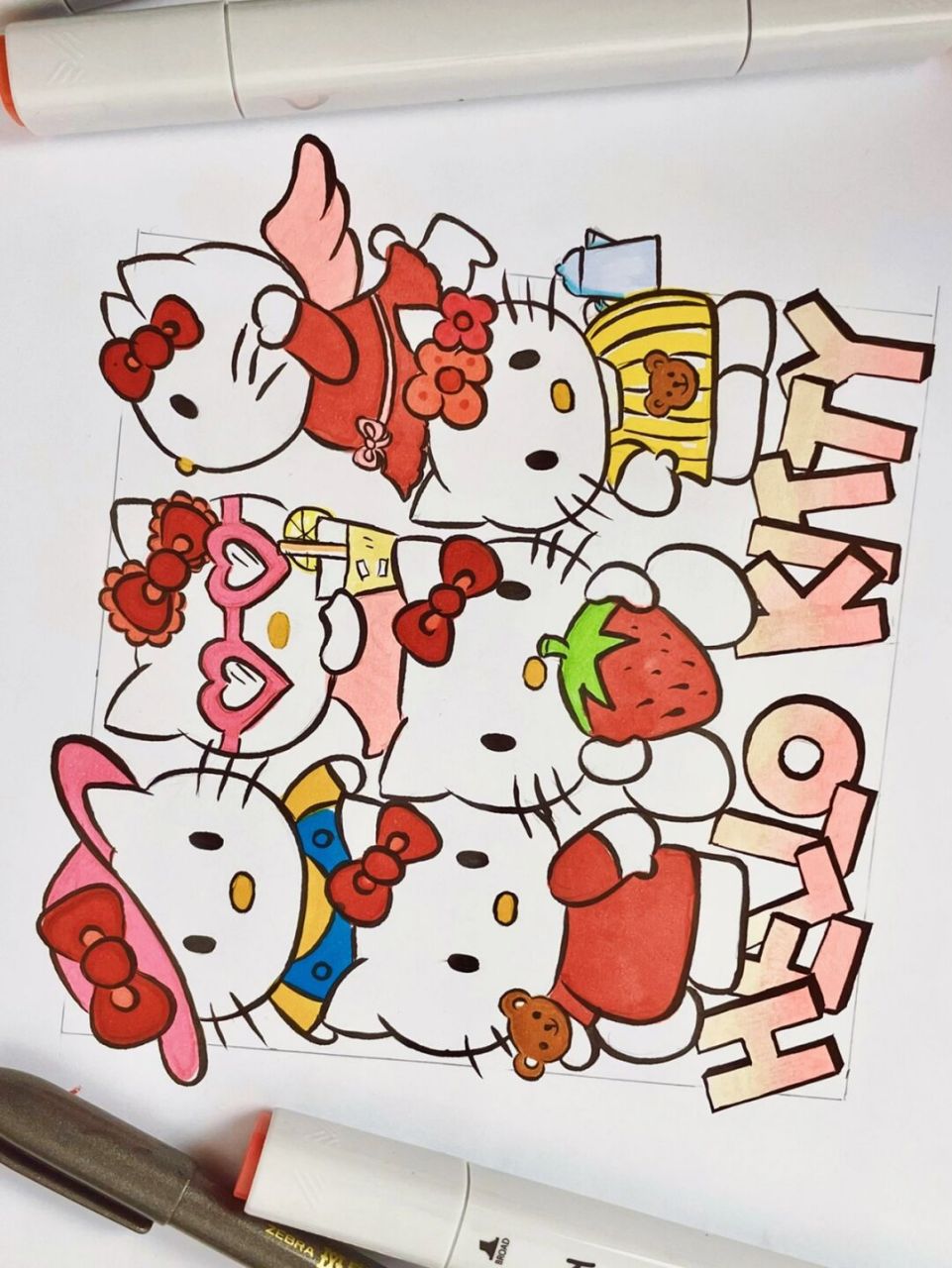 kitty猫简笔画涂色彩色图片