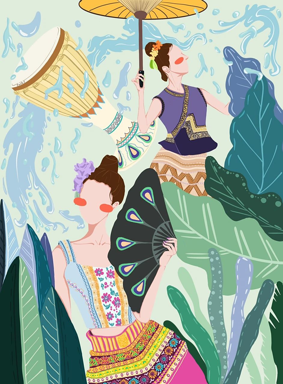 练习|民族插画 画的傣族～ 傣族服饰真的太好看啦!