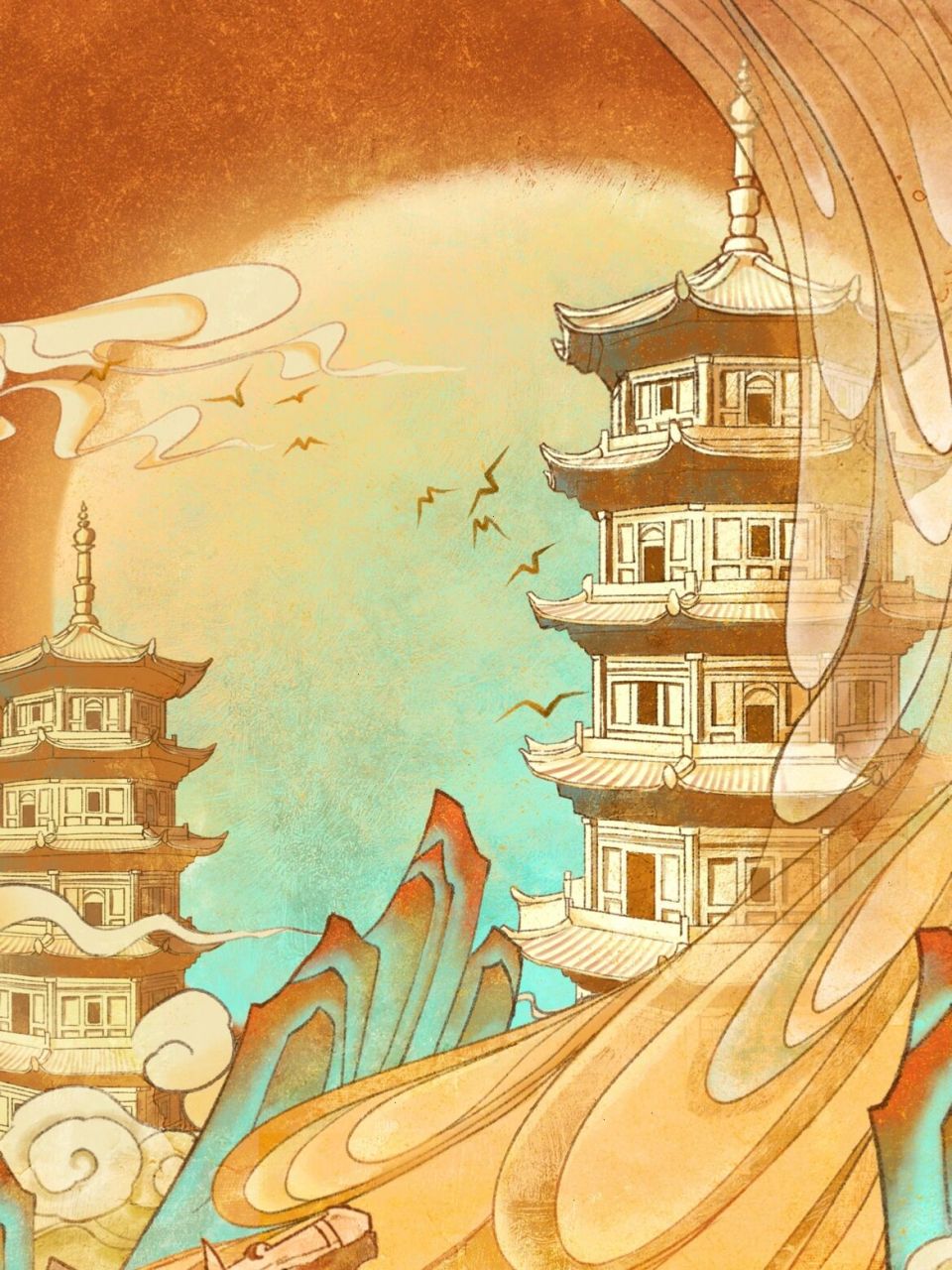 泉州东西塔—世界文化遗产|古风插画 泉州是一座充满历史故事的城市