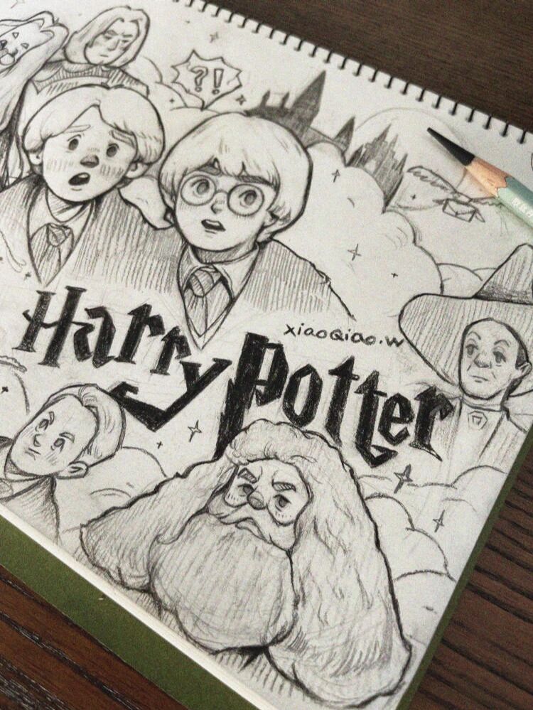 人物插画练习|哈利波特手绘线稿|绘画过程图