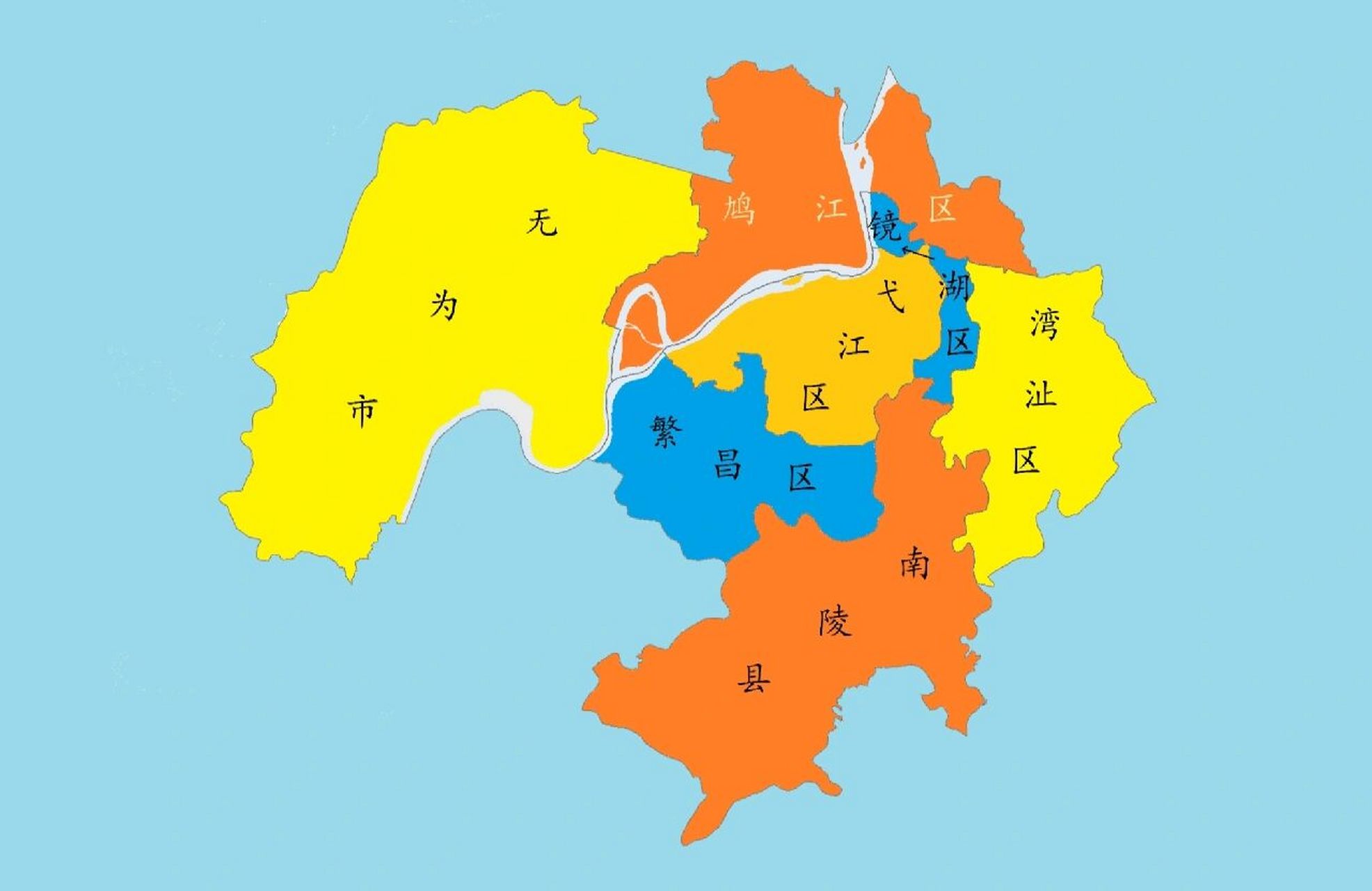 安徽省行政区划地图@芜湖市-皖b 芜湖,辖5个区(镜湖,鸠江,弋江,湾沚