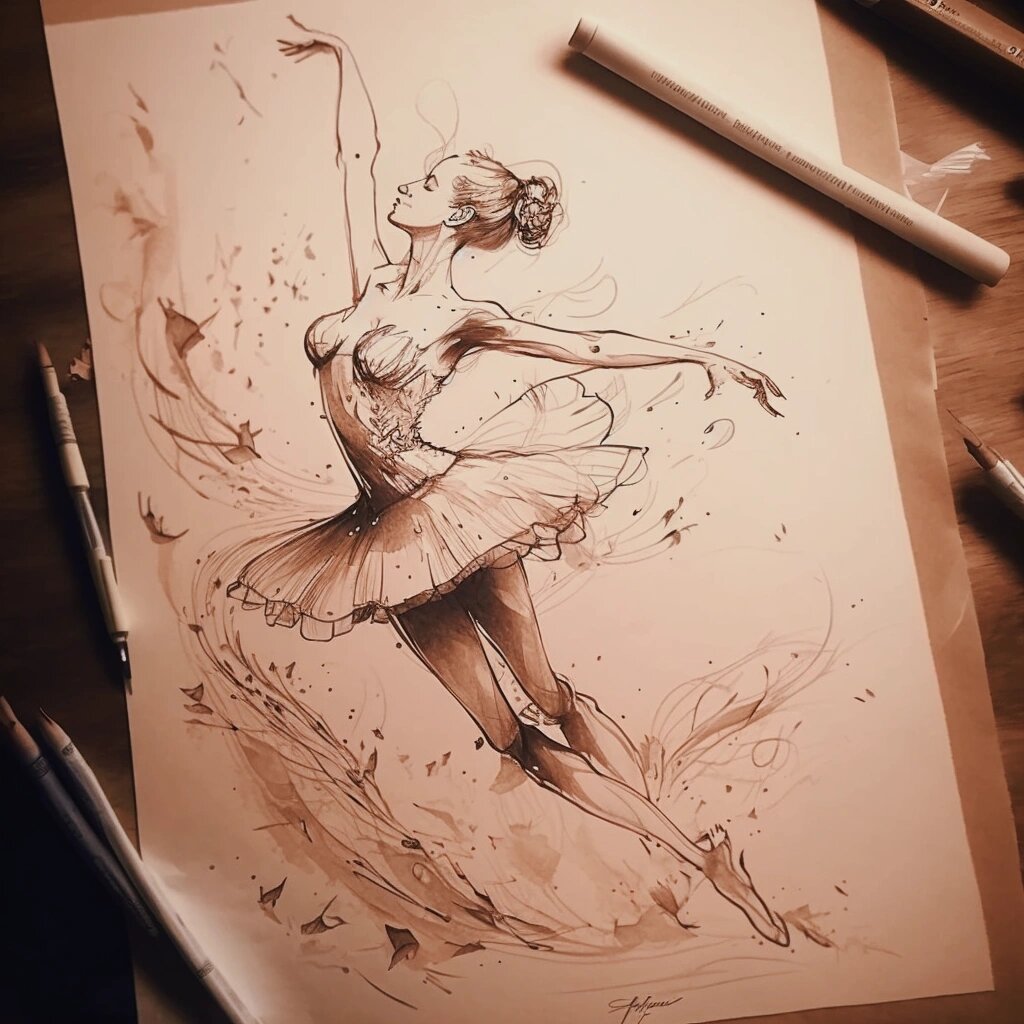 ai 芭蕾舞者 手绘稿 优雅的舞蹈姿态    夏日滤镜