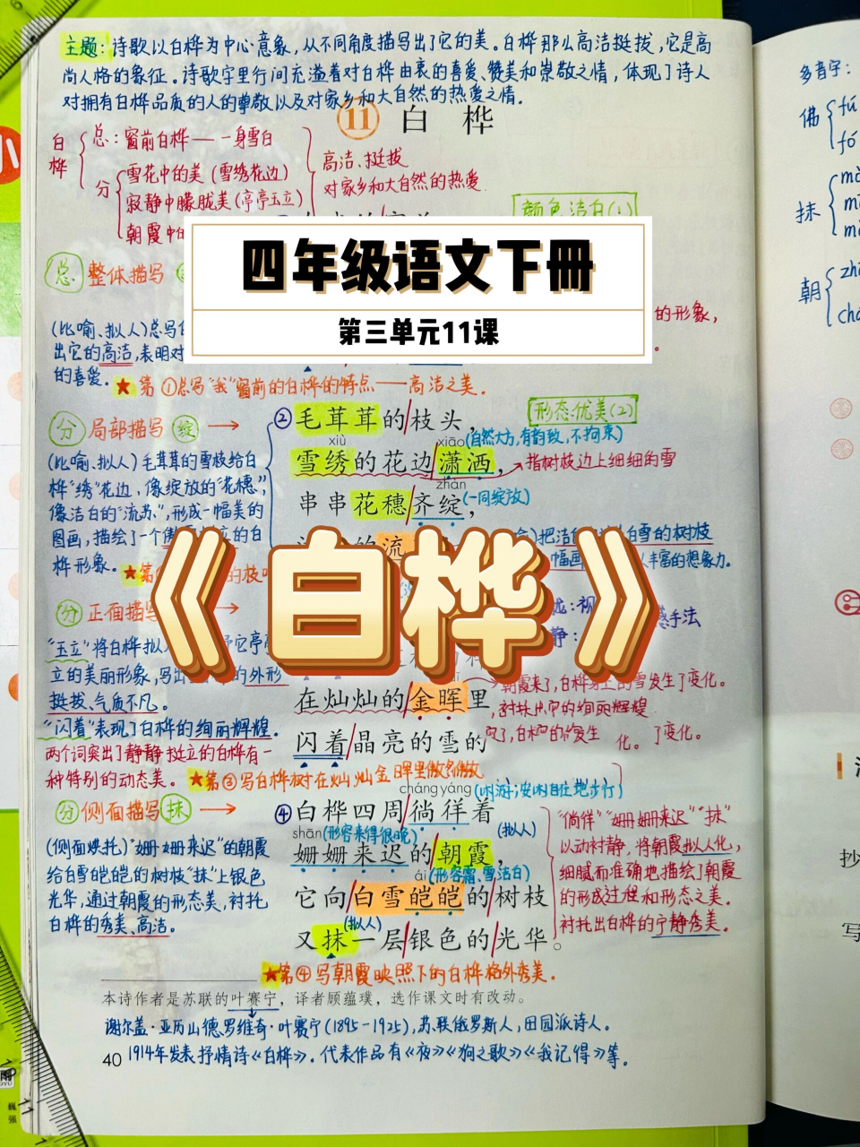 四下1100白桦03课堂笔记-2023四年级下册笔记 82生字组词: 桦