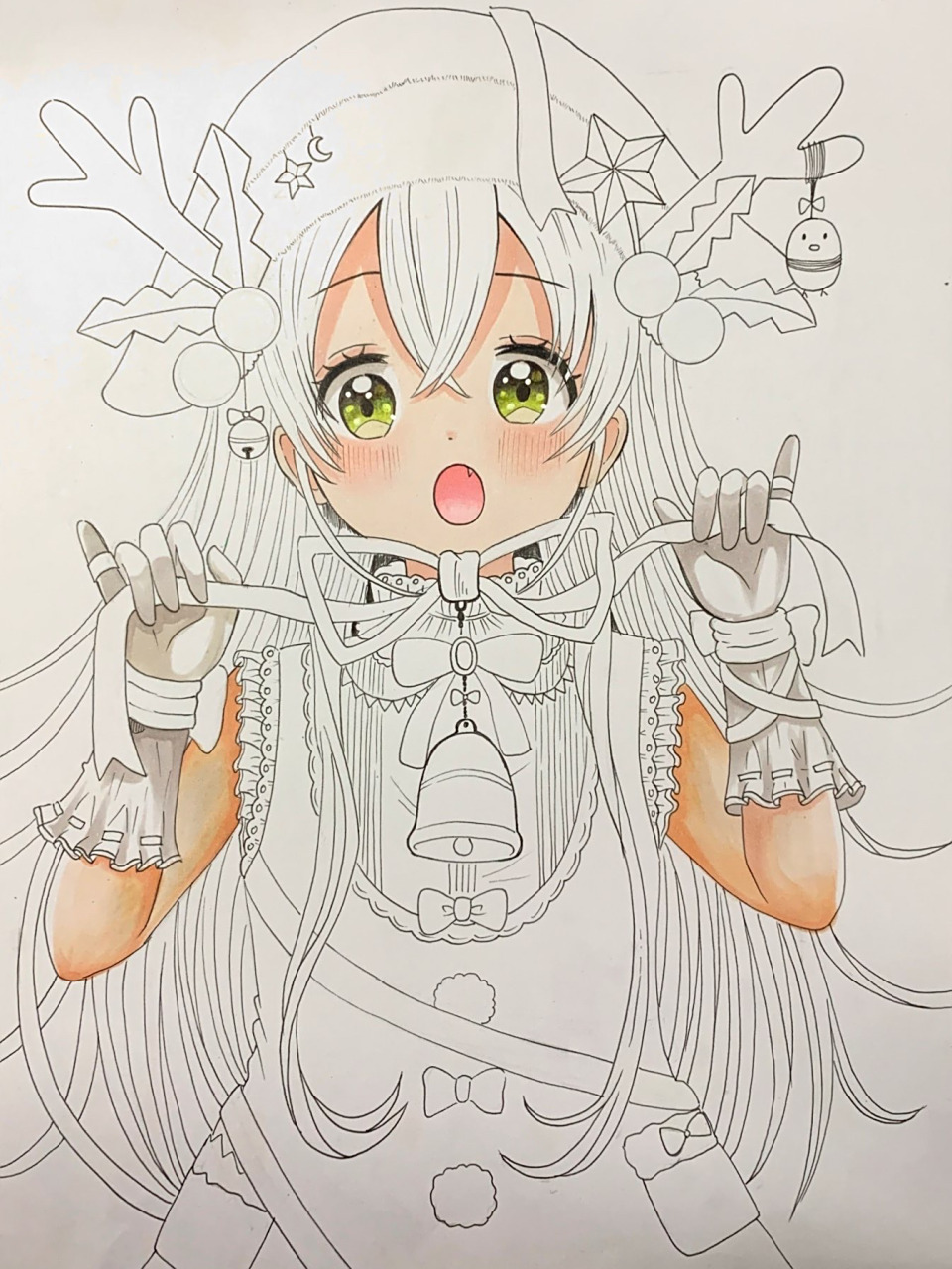 圣诞节主题动漫人物(附线稿) 纸张a4#动漫热番推荐# #马克笔手绘