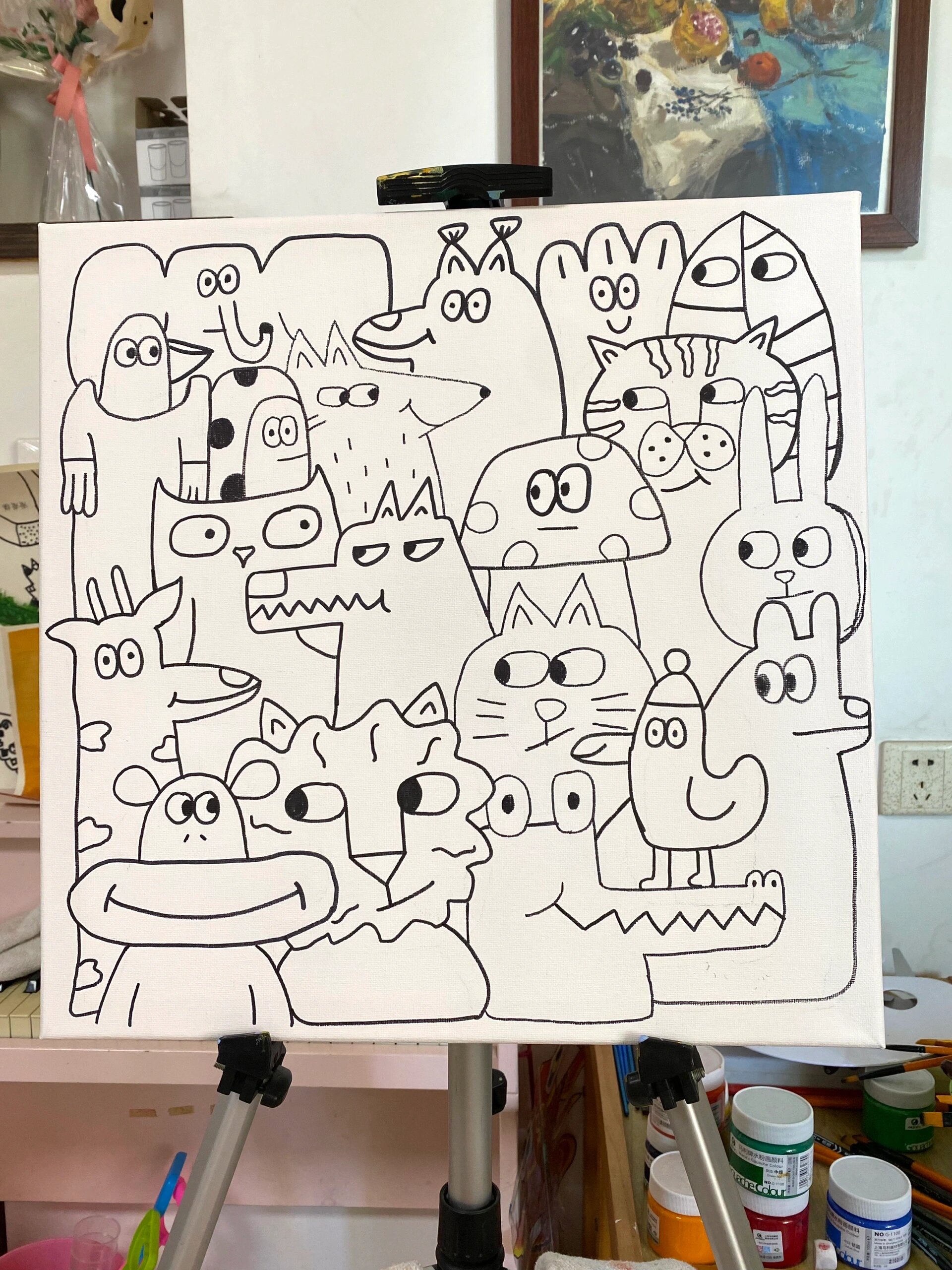 颜料画 动物世界卡通装饰画