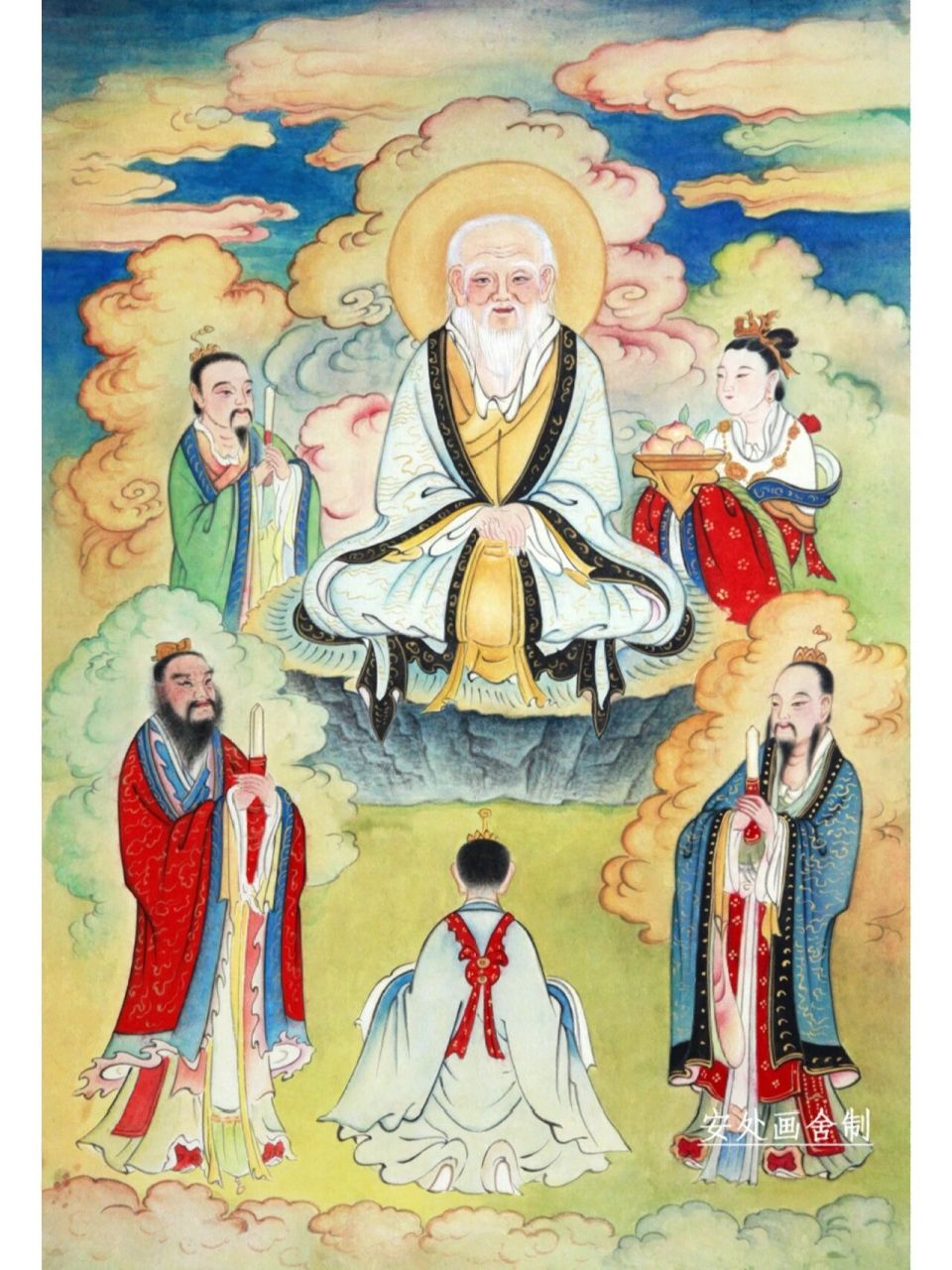 太上老君传道于弟子图 太上老君画像 张天师许天师画像最近画的古画