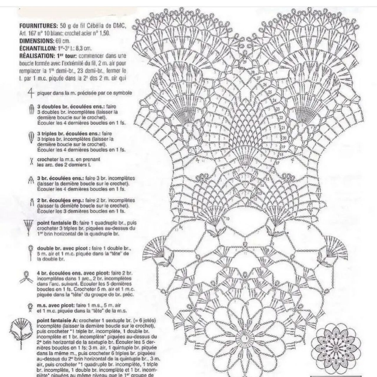 【图解】钩针手工编织 蕾丝餐巾桌布花片图案 #编织# #手工编织