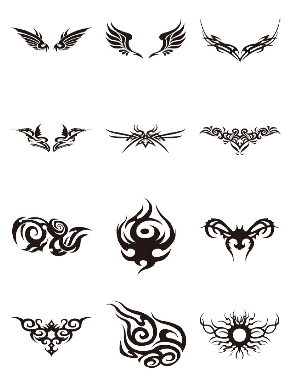 黑白翅膀 神兽图腾 纹身图案 花纹素材