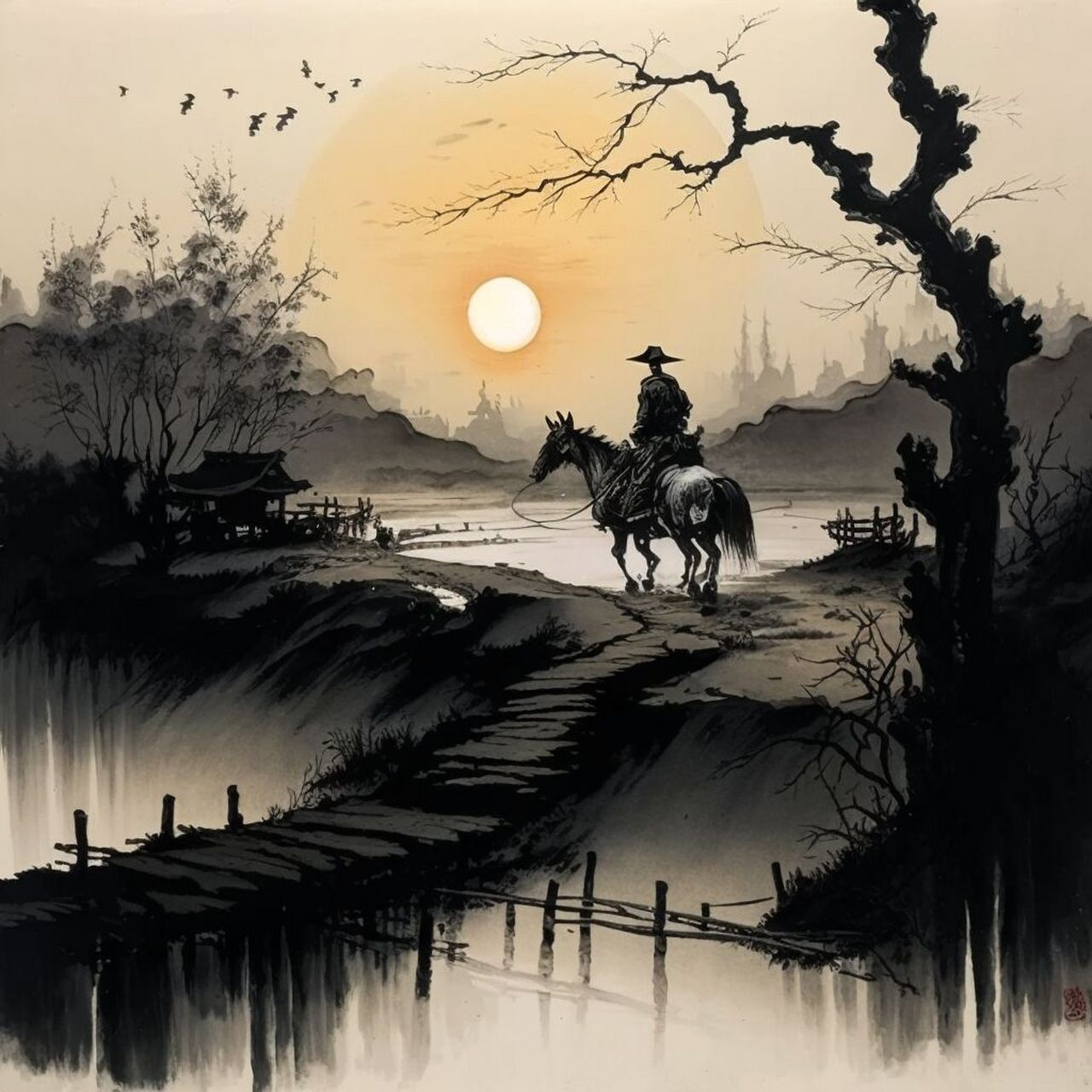 ai绘画-《天净沙·秋思》 《天净沙·秋思》元·马致远枯藤老树昏鸦