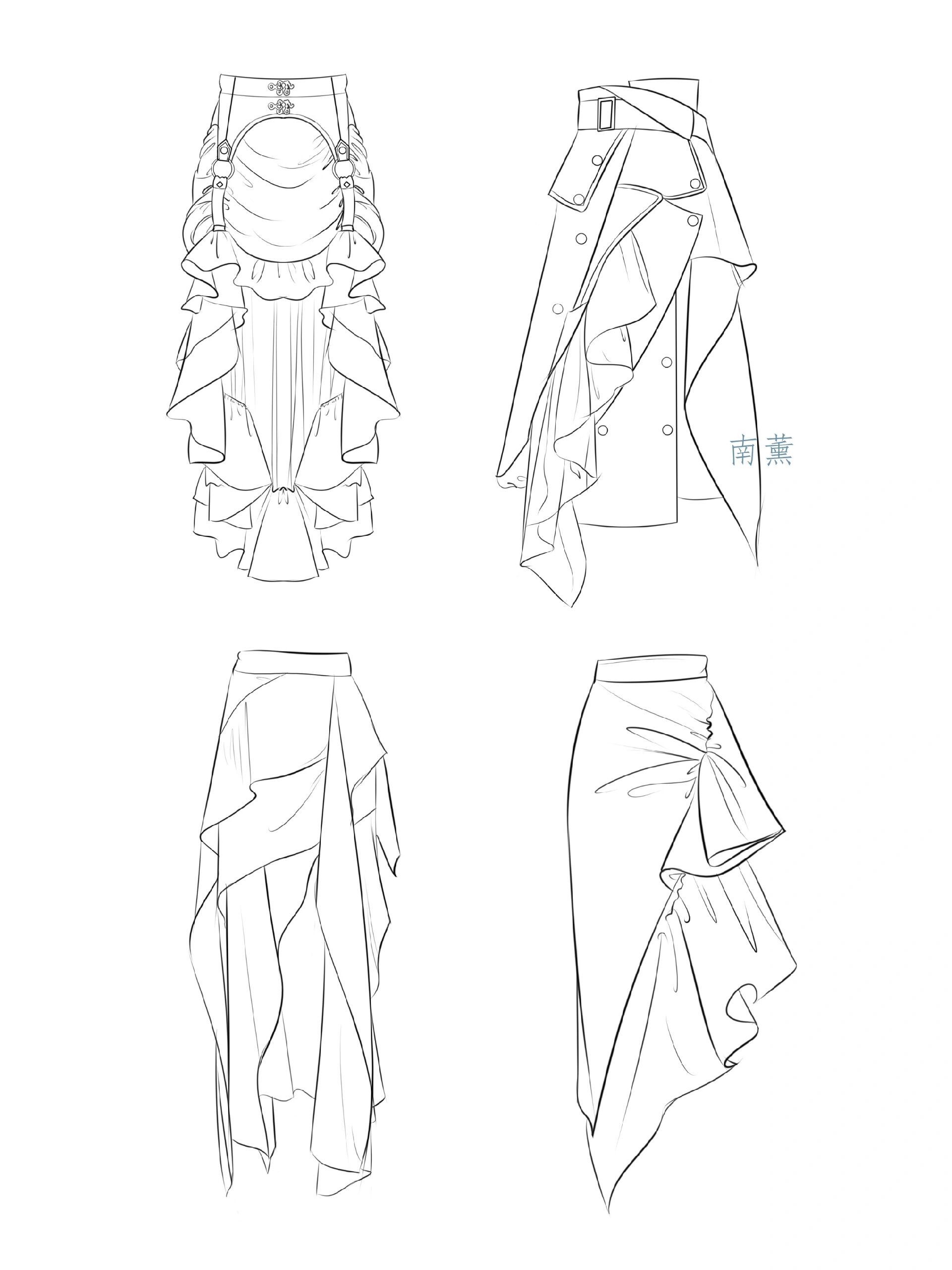 服装设计款式图穿搭绘画素材半身裙