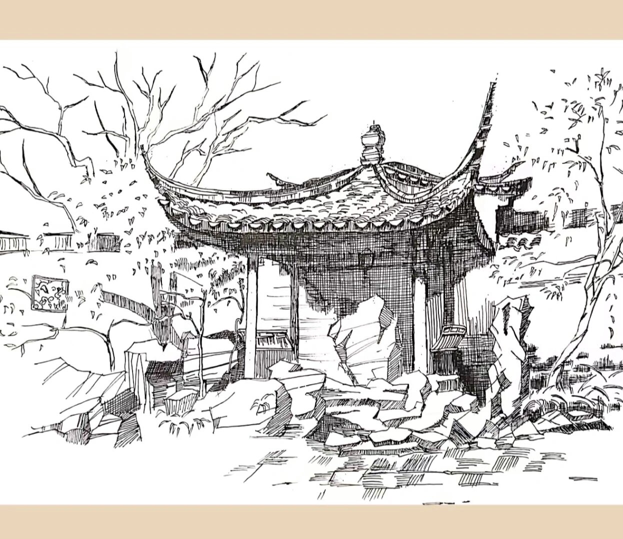 中式古建筑手绘