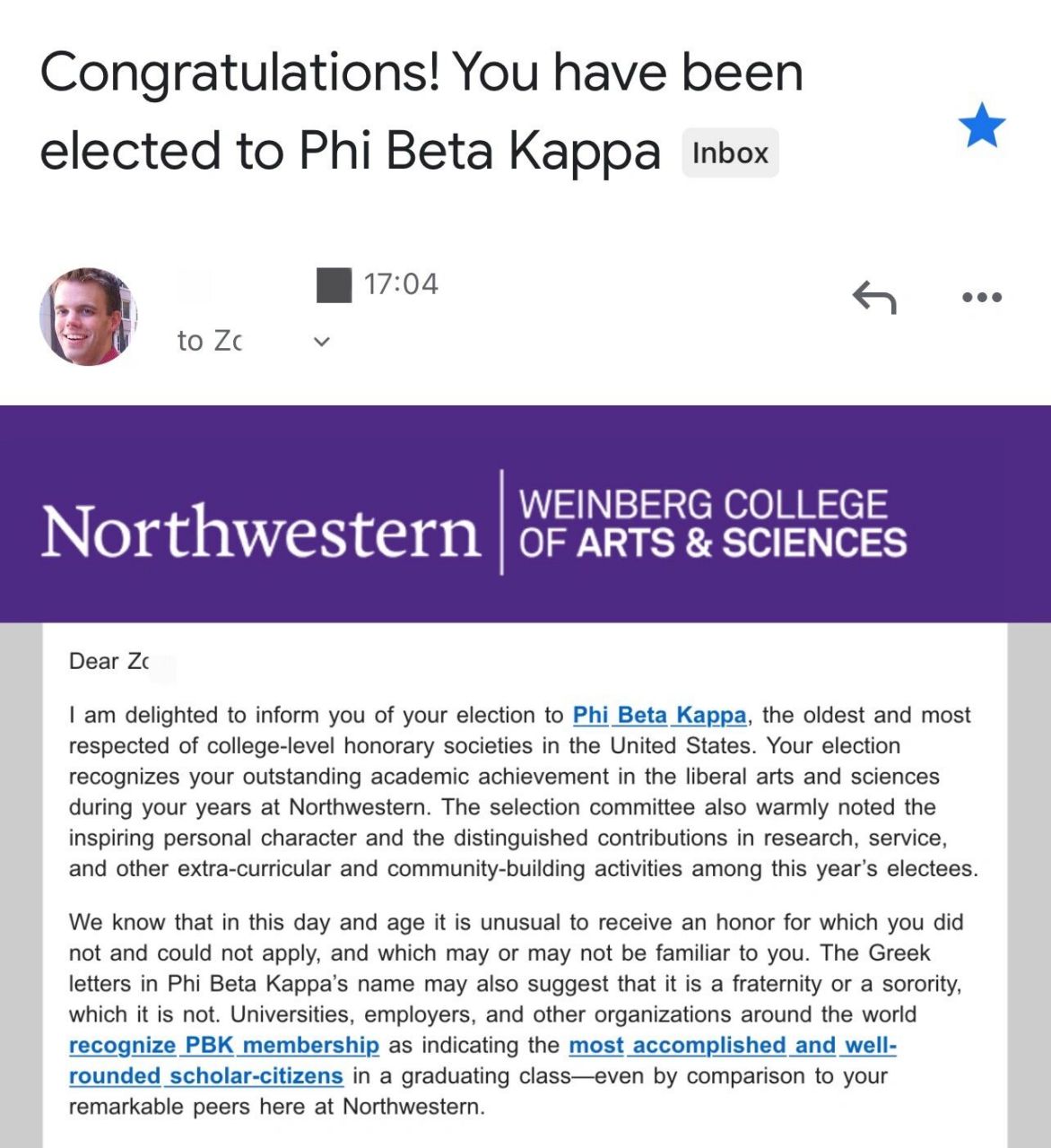 美本学习圆满了06 昨天下午被学校通知入选了phi beta kappa!