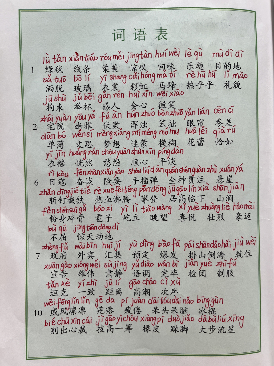 六上词语表注音