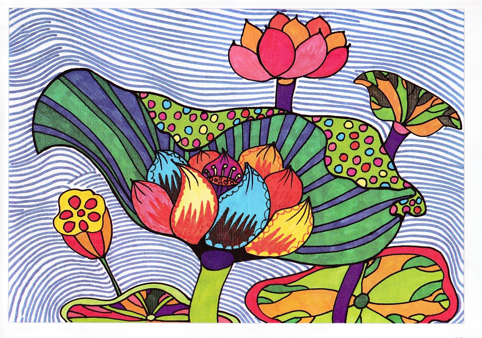 少儿创意美术|【创意线描⑨】 99点线面构成训练绘画 学习:不同线条