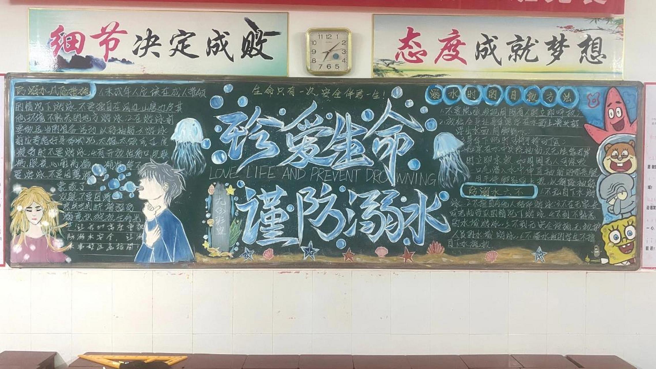 防溺水黑板报 又双叒叕是忘了发的一期板报,防溺水主题黑板报,学校评
