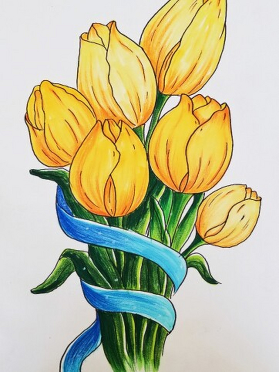 郁金香 彩铅郁金香#马克笔郁金香#儿童画郁金香#彩铅花卉#马克笔花卉