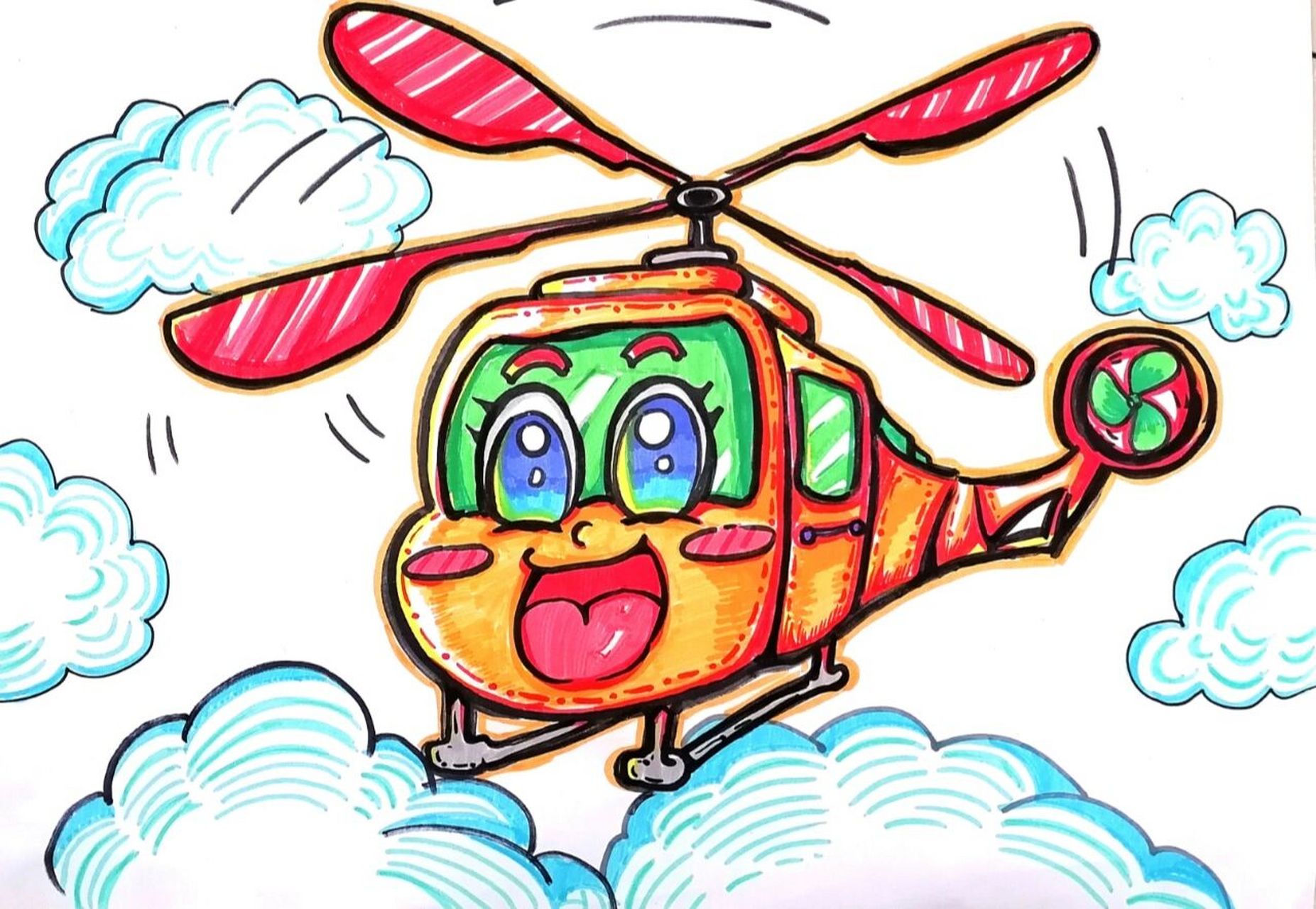 技能高考儿童画 飞机    打印纸,西瓜太郎水彩笔