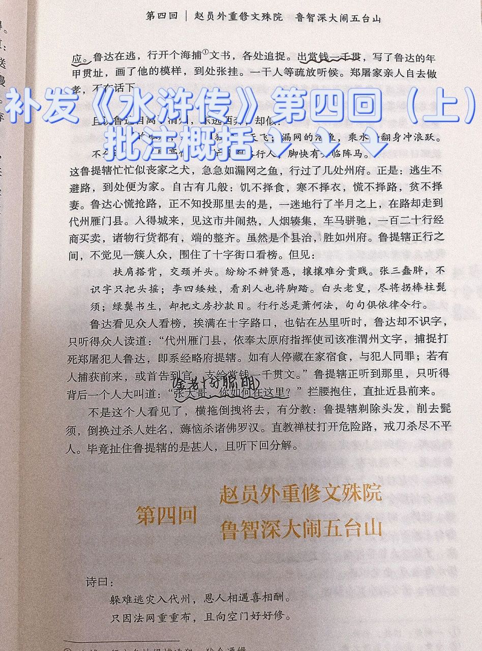 《水浒传》批注概括第四回(上)阅读笔记94分享 补发水浒传—第四回