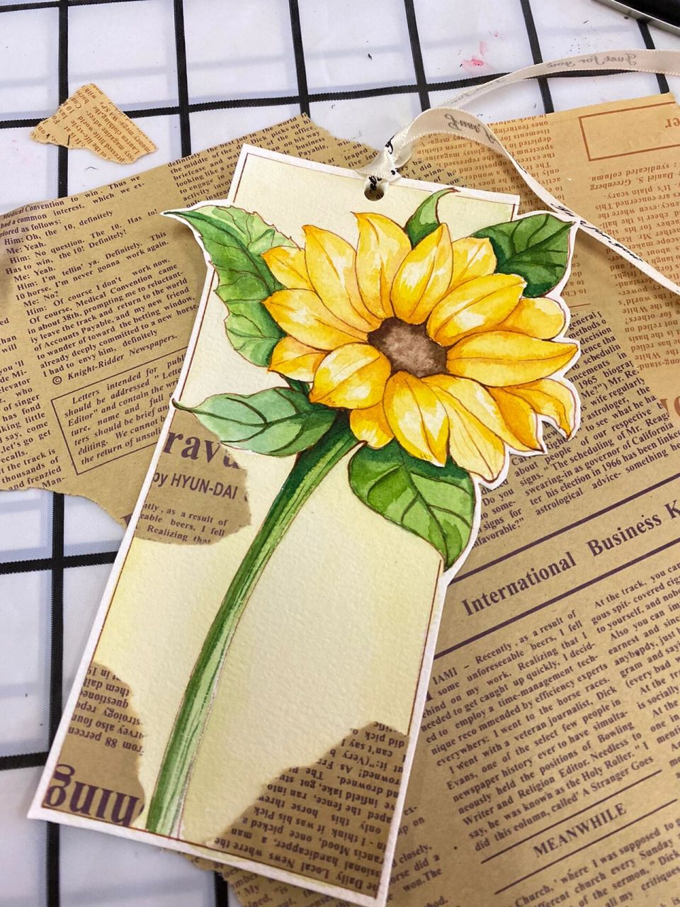 向日葵97水彩画,书签制作 画一朵向日葵97的书签