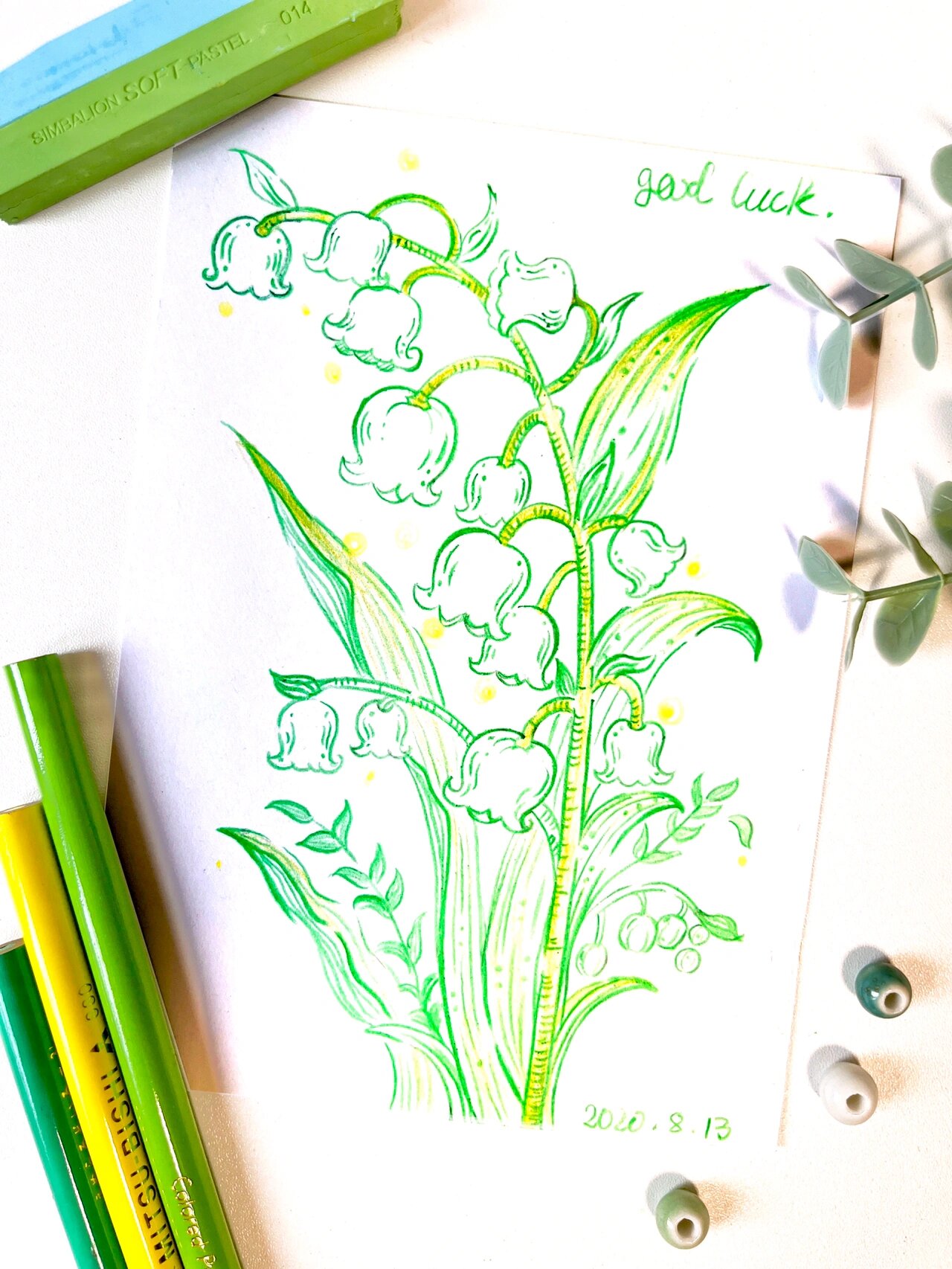 铃兰彩铅手绘,唤起幸福的小铃铛