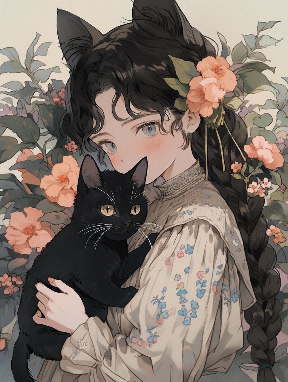 ai插画|可爱的二次元少女猫咪头像壁纸 ?