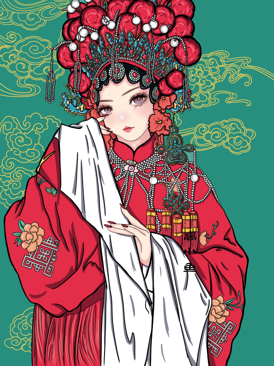 戏曲人物花旦插画   老画新改,之前画的总觉得哪里怪怪的,重新改了下