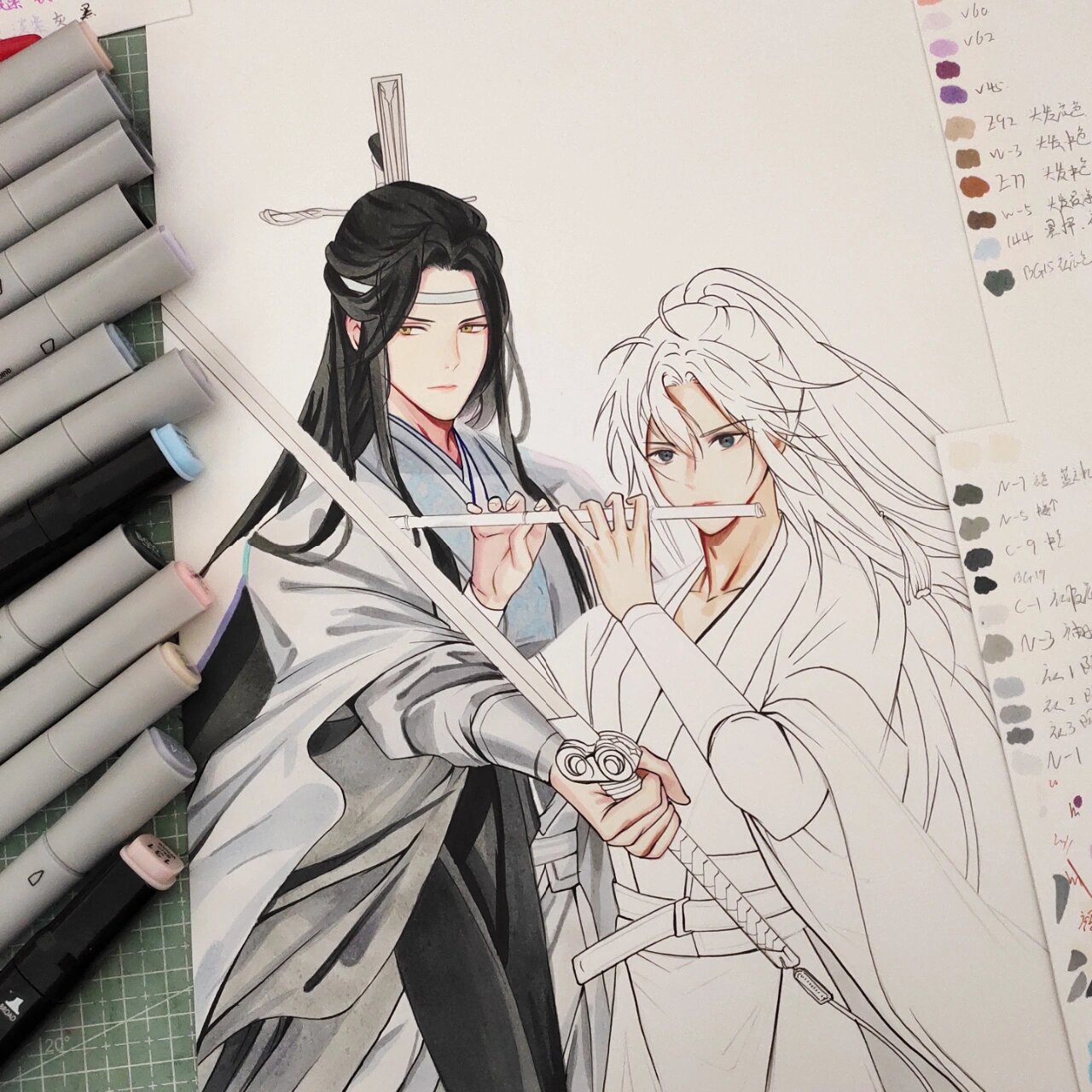 魔道祖师线稿彩铅画图片