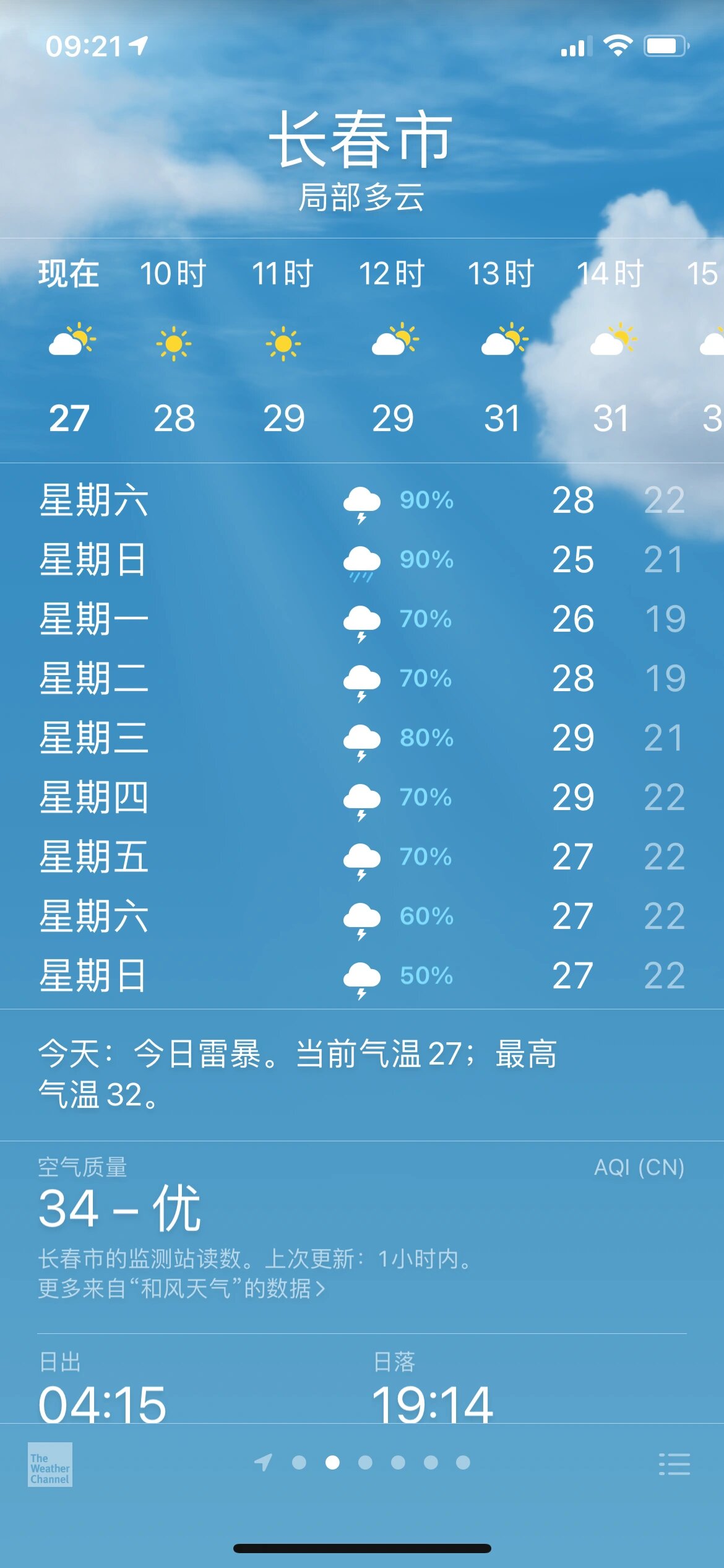 长春未来一周天气预报