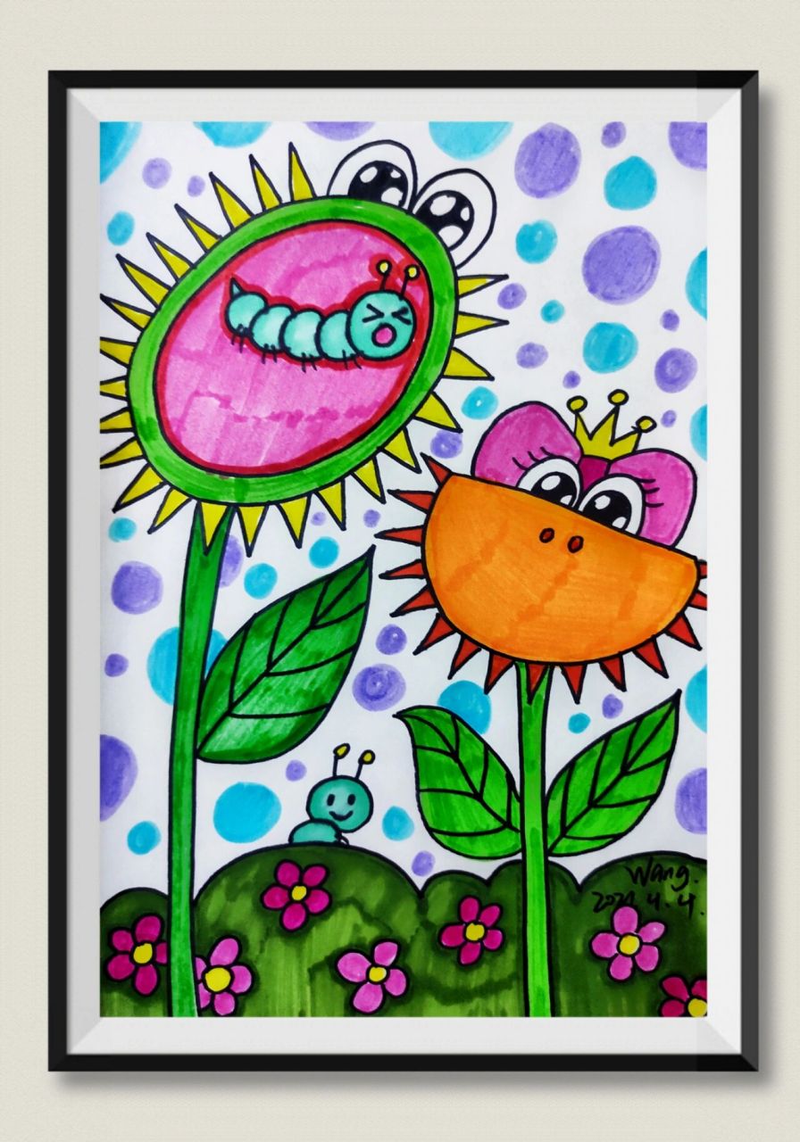 [儿童画]吃虫草 纸类:画纸 材料:铅笔,橡皮,勾线笔,马克笔