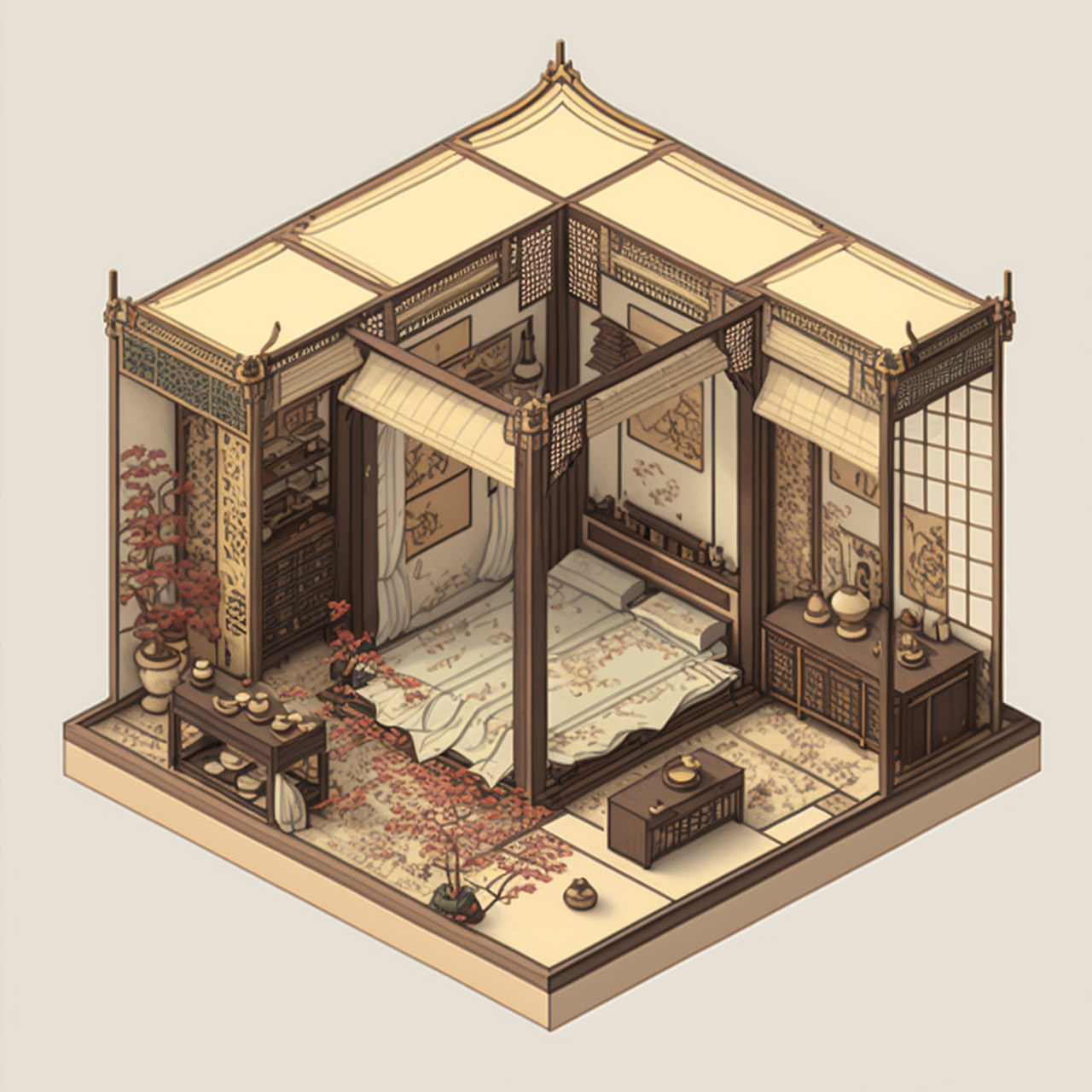 中式家具艺术设计,拔步床 记得贾宝玉住的碧纱橱里就是特大号的拔步床