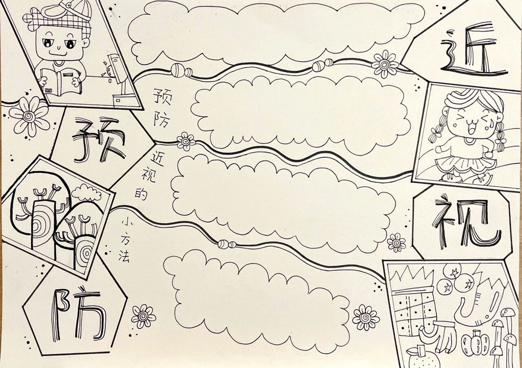 预防近视手抄报97  后面两张有线稿