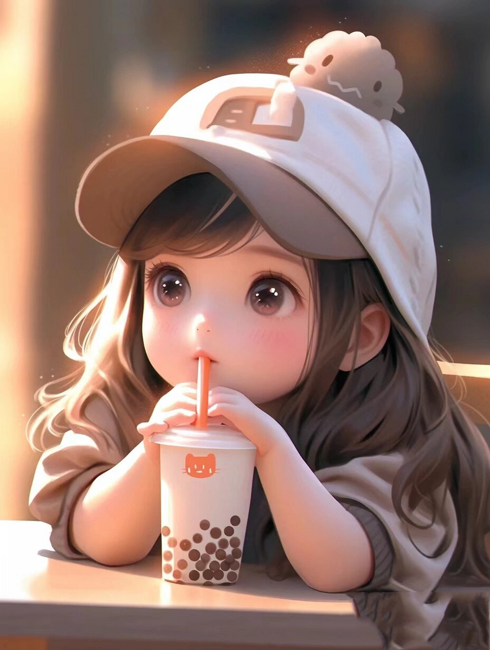喝奶茶的女生头像背影图片