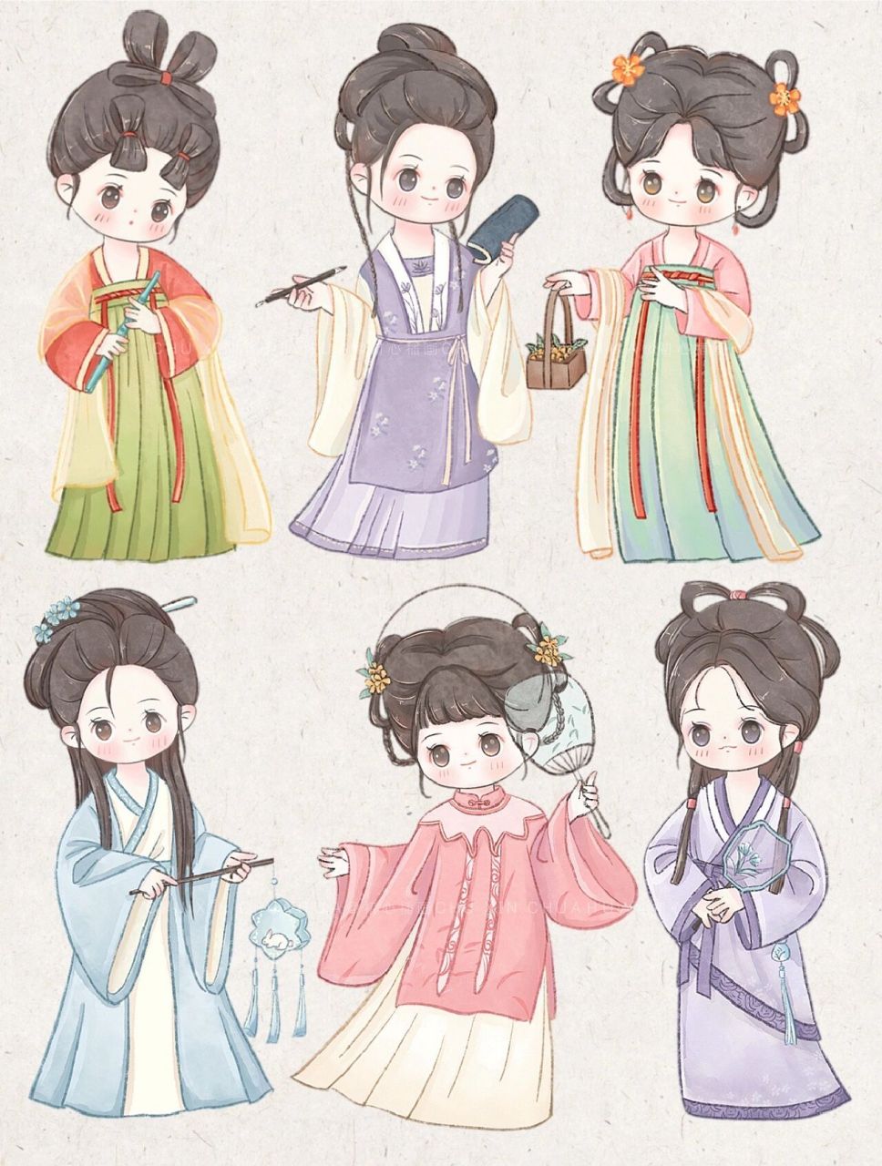 初心插画i可爱q版古风人物少女系列 🌻爱生活爱画画 我是初心插画