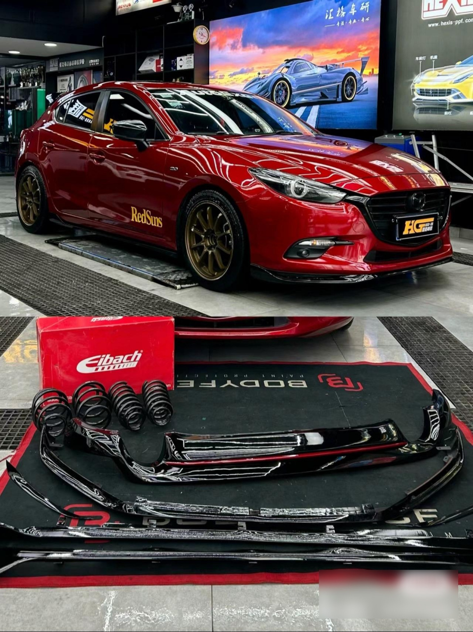 昂克赛拉改装案例 两厢原厂mazda speed魂动红全套小包围 一个有质感