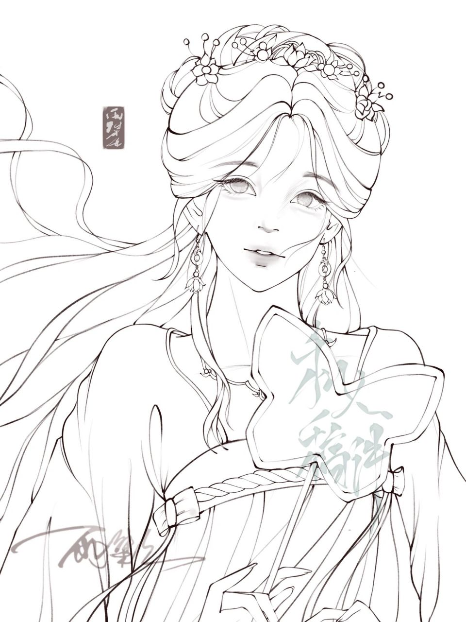 【是稿】古风女线稿 三位数的线稿(不是)左划伪过程 9215搬运