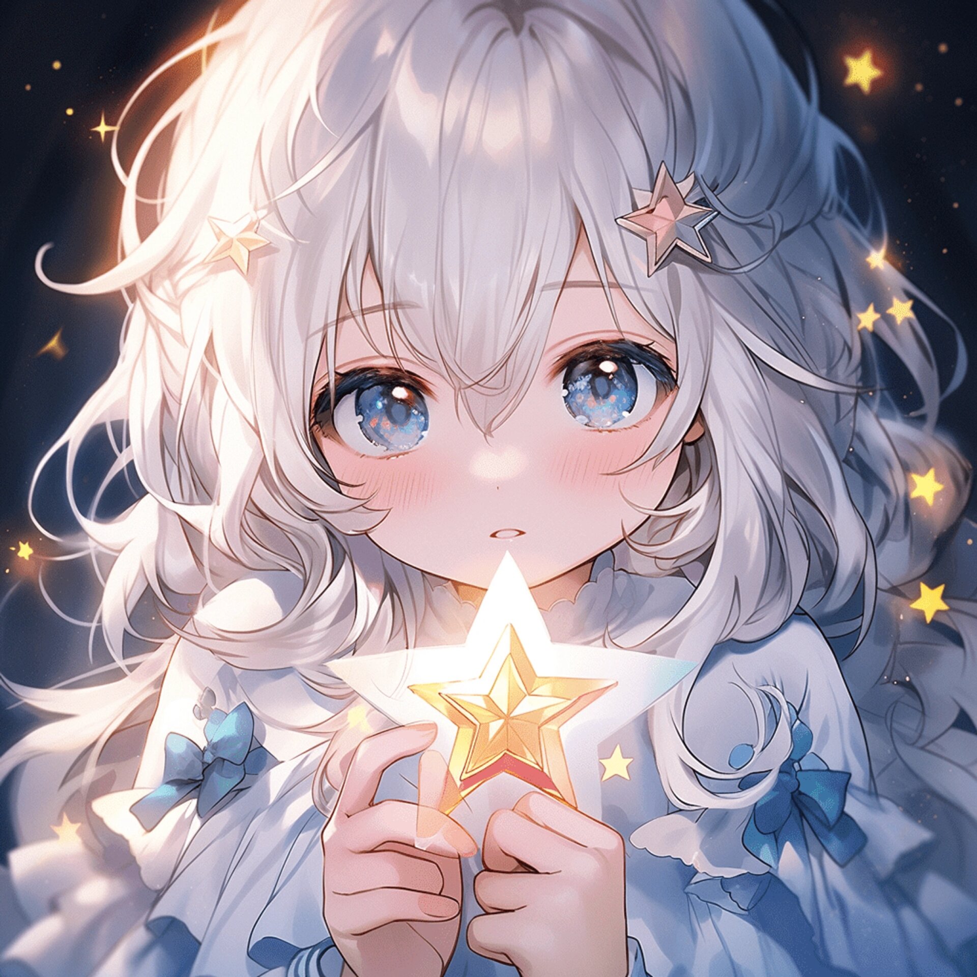 对着星星许愿的小女孩头像