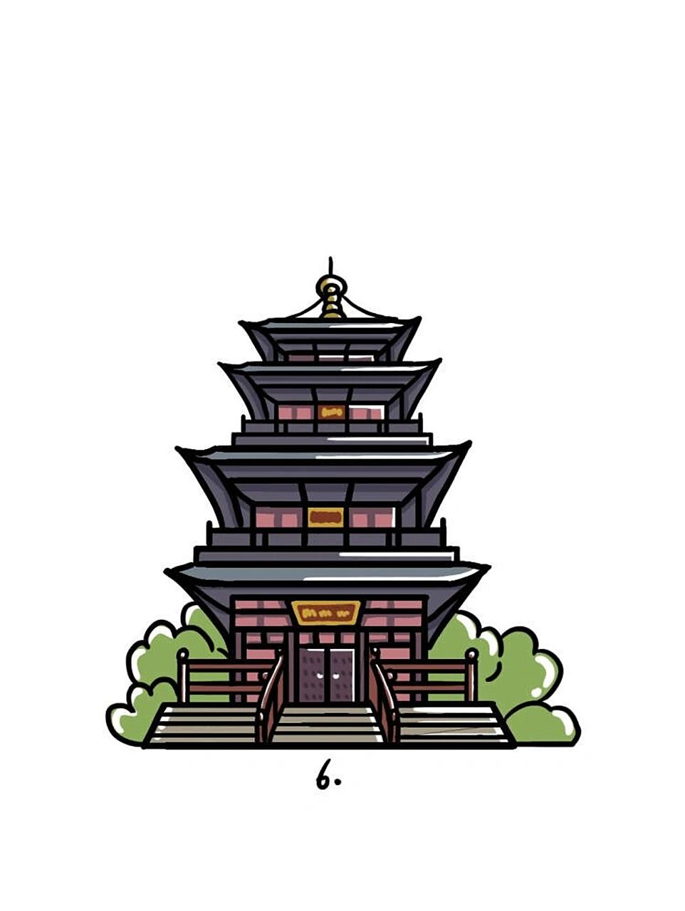 如何画寒山寺塔|地标建筑简笔画教程63 地标建筑简笔画教程63-江苏