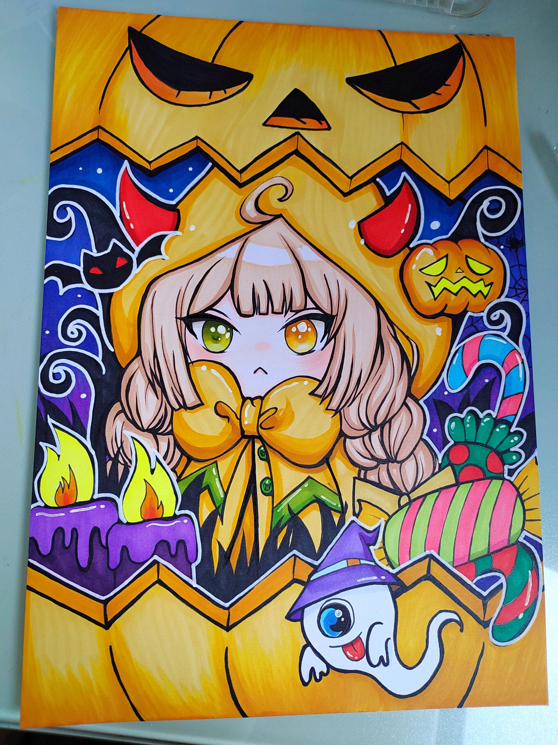 万圣节小恶魔 插画万圣节马克笔手绘动漫人物q版动漫课程