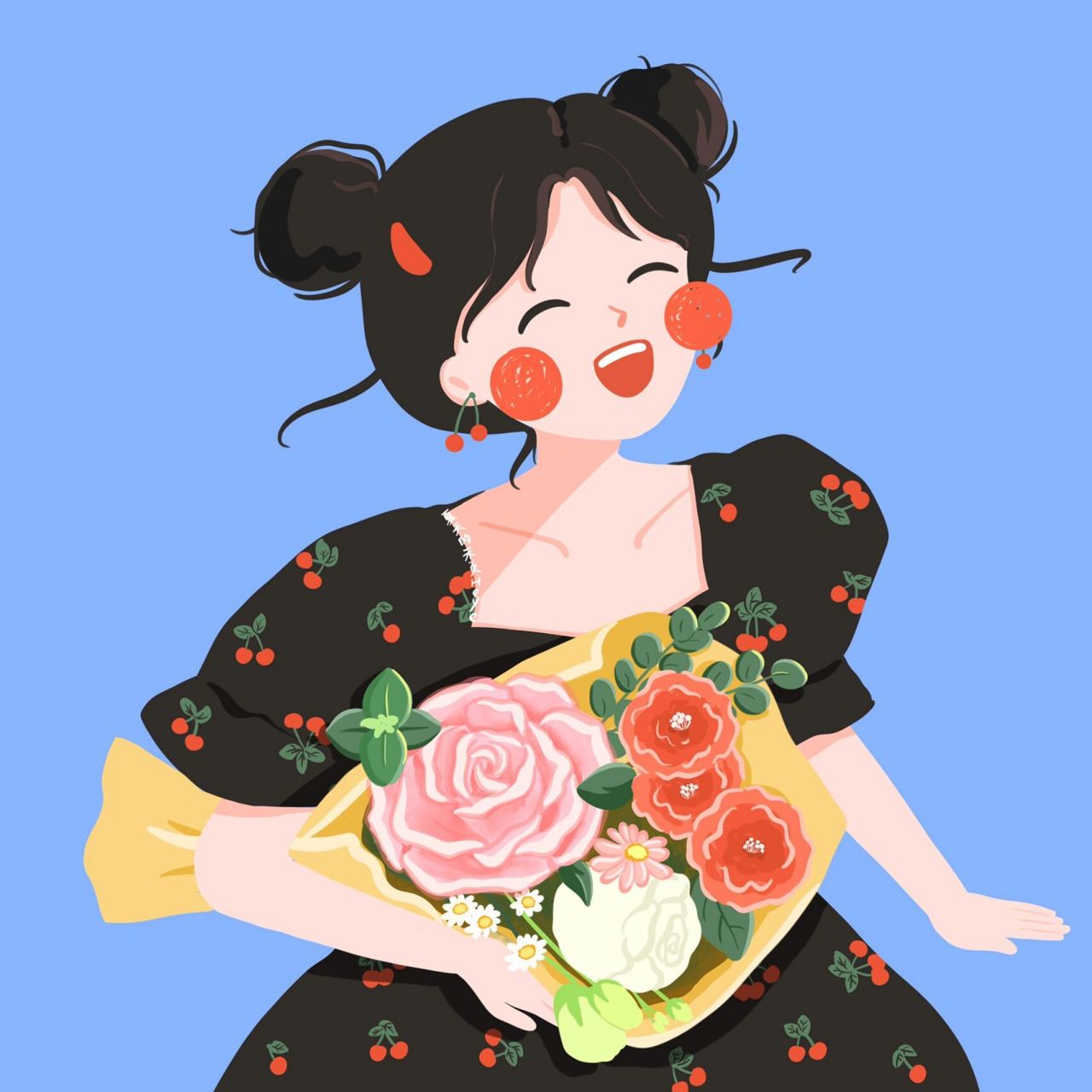 插画头像 | 捧花花的可爱女生头像91566九宫格 花与少女 一些花花