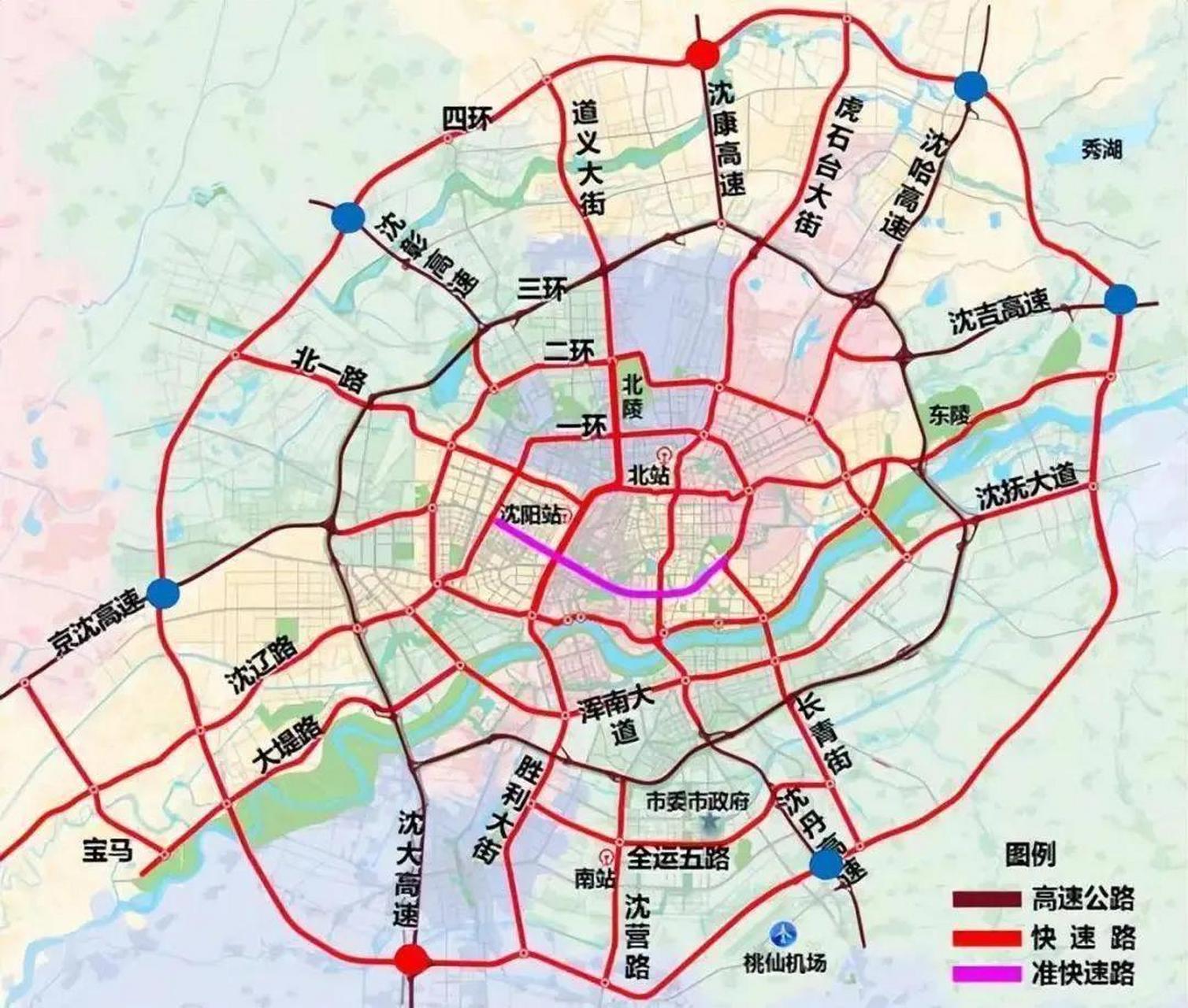 根据2035年的沈阳快速路规划要实现如下快速路网: 1,道义大街及虎石台