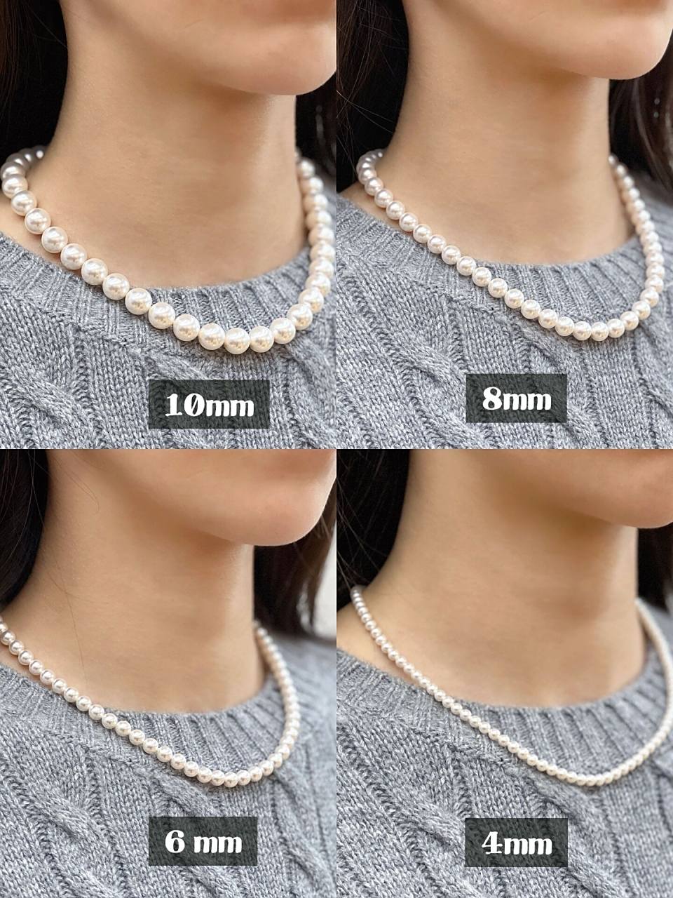 经典珍珠项链尺寸上身效果图 4mm/6mm/8mm/10mm珍珠项链都是最近比较