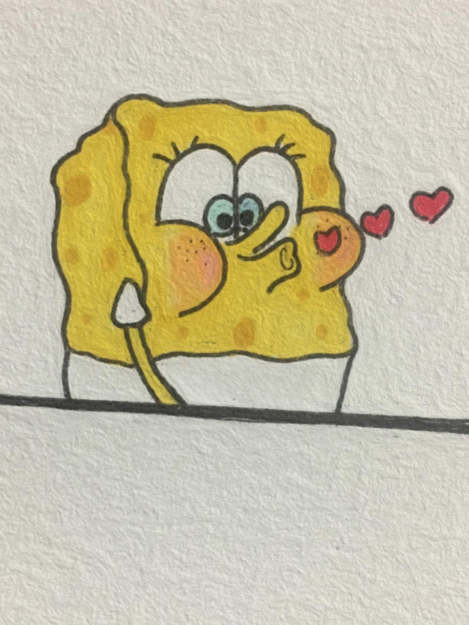 可爱简笔画 海绵宝宝//附过程 今天是发射小心心的海绵宝宝 还没