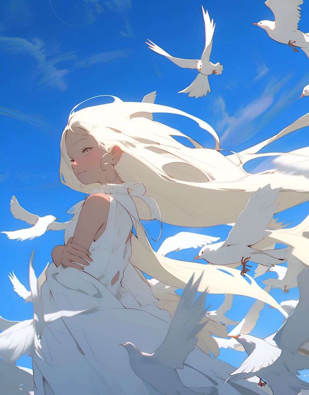 壁纸|少女与鸟鸟(prompt&壁纸分享) 给ai输入了"风9215"相关的