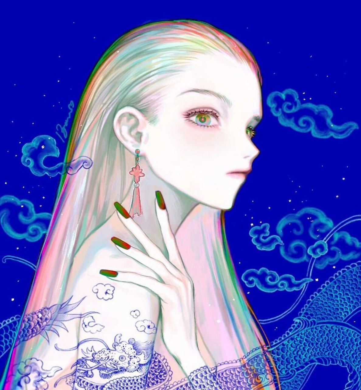 神仙荧光色少女插画头像95酷炫亮眼的色泽99 插画欣赏98 酷炫亮