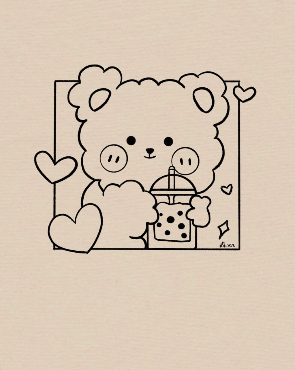简笔画|附过程 喝珍珠奶茶的小熊 临摹@锦鲤 #简笔画##画个简笔画