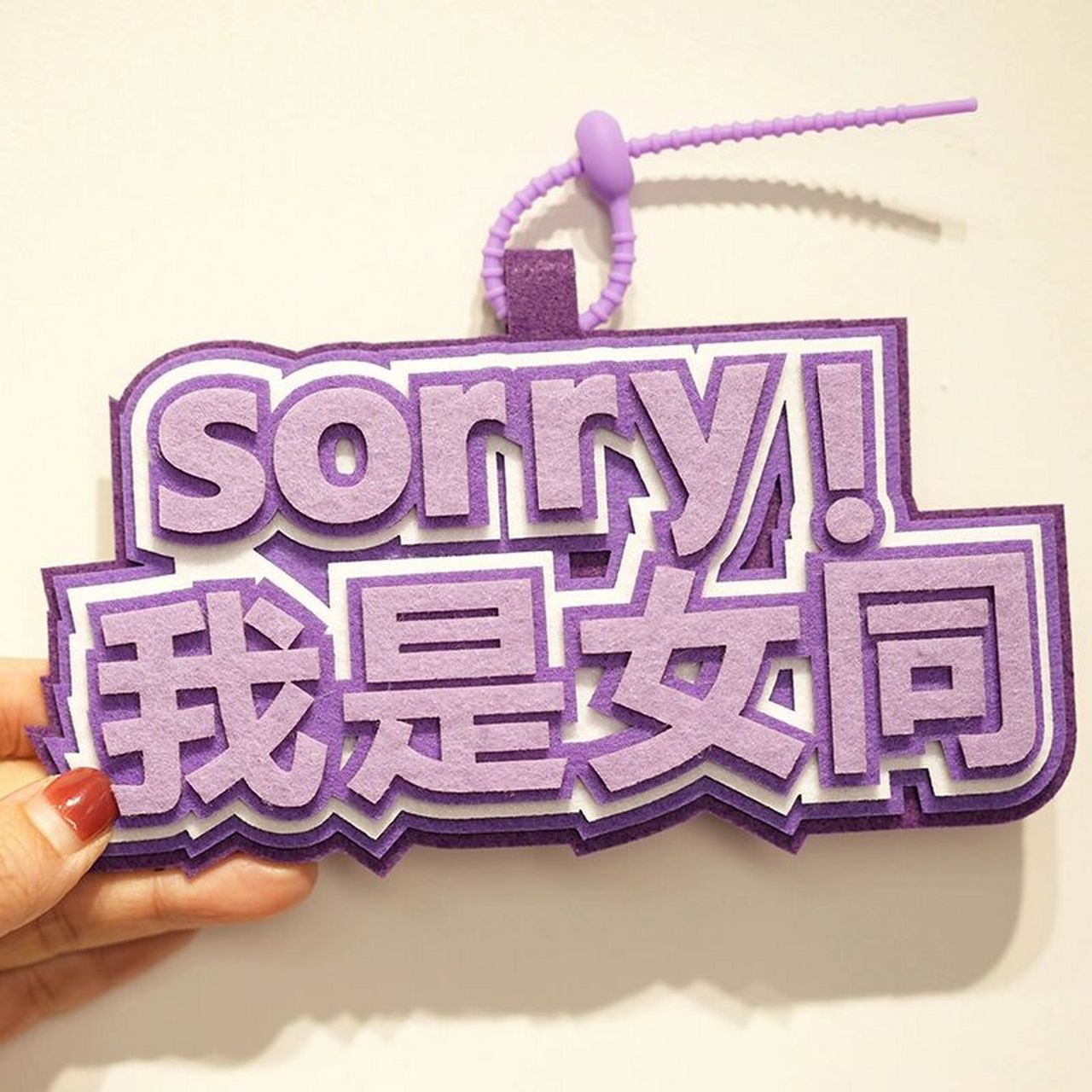 创意不织布文字包包挂饰 紫色配色的sorry!我是女同来咯